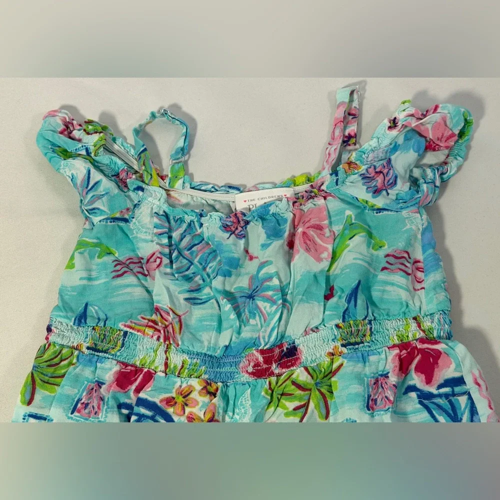 Girls 5T Tropical Dress The Children’s Place Blue Floral Sundress Off Shoulder - Picture 5 of 13